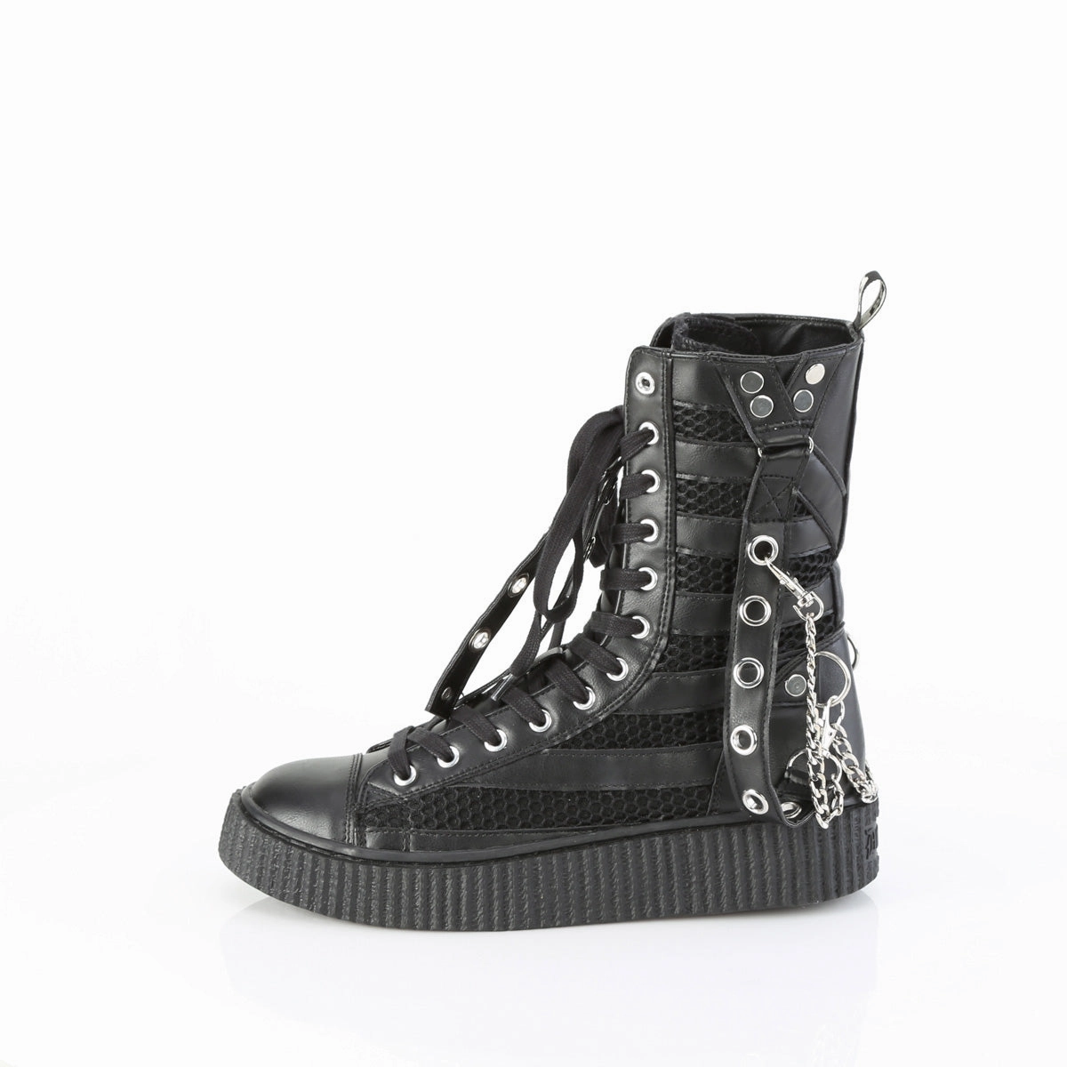 SNEEKER-325  Black Vegan Leather-Fishnet