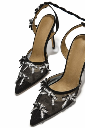Special Weekend Lace Up Pump Heels - Black