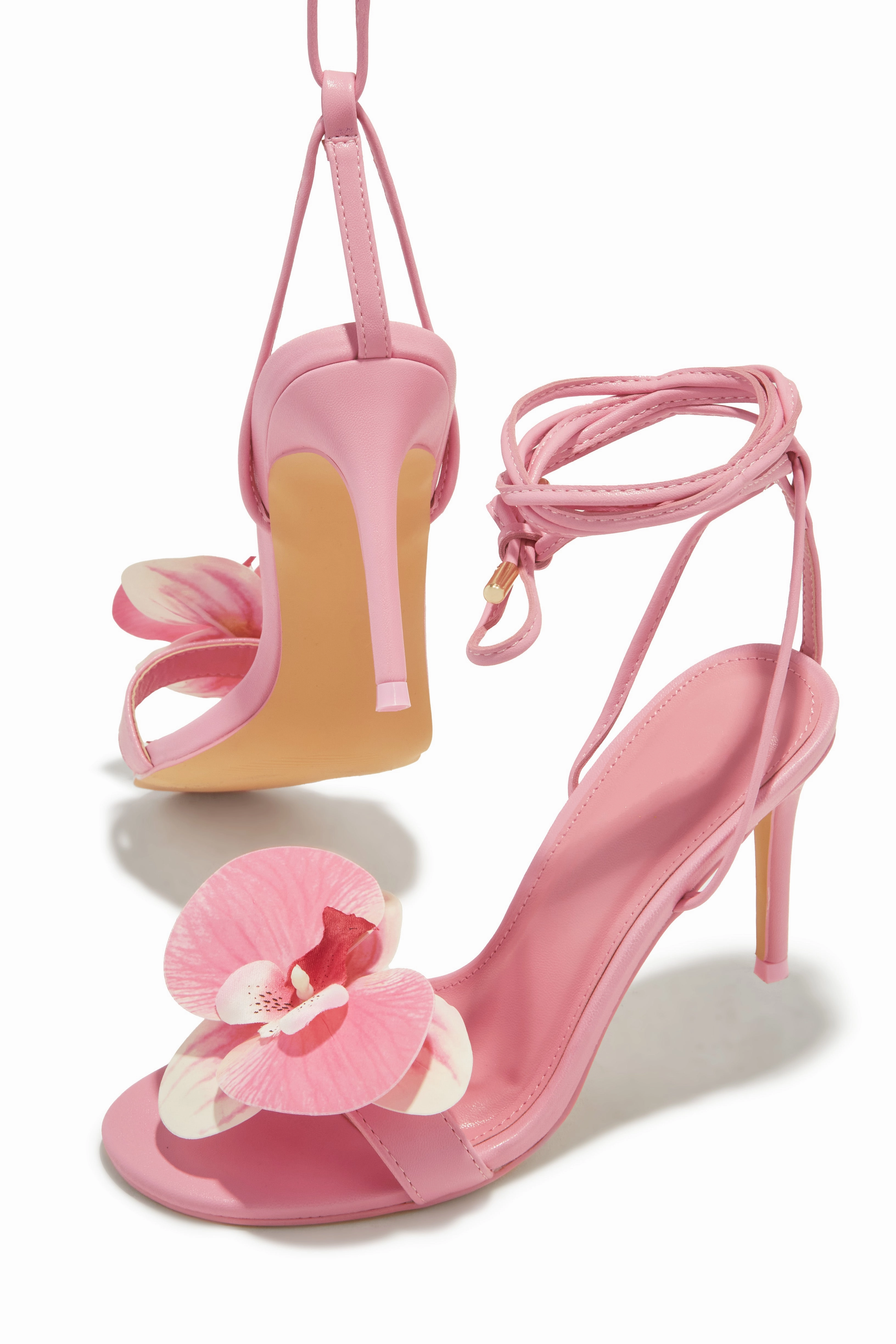 Vacay Getaway Lace Up Single Sole Heels - Pink
