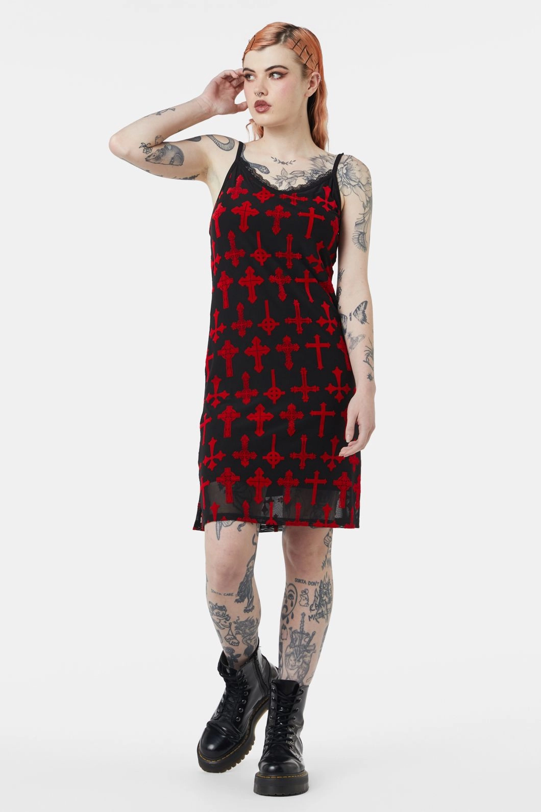 Vowed Flocked Mesh Dress
